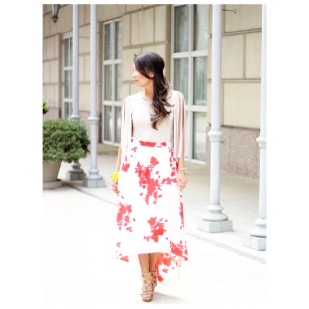 NWT Rules of Etiquette Cherry Blossom Floral Hi Lo Midi Circle Skirt L